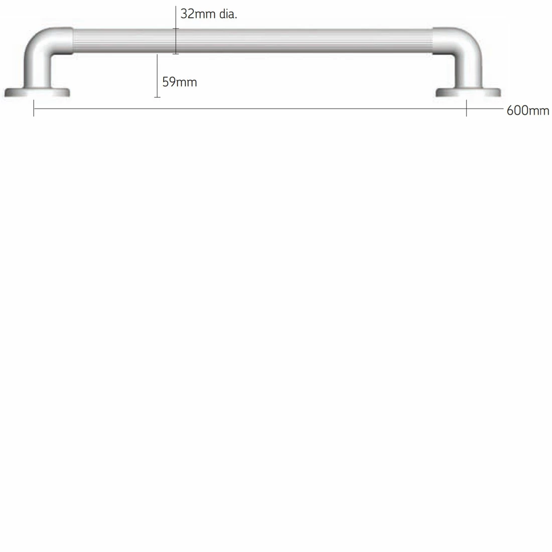 AKW 1400 Series Straight Plastic Fluted Grab Rail 600mm Length - Mid Grey 4 AKW 1400 Series Straight Plastic Fluted Grab Rail 600mm Length - Mid Grey - Image 2