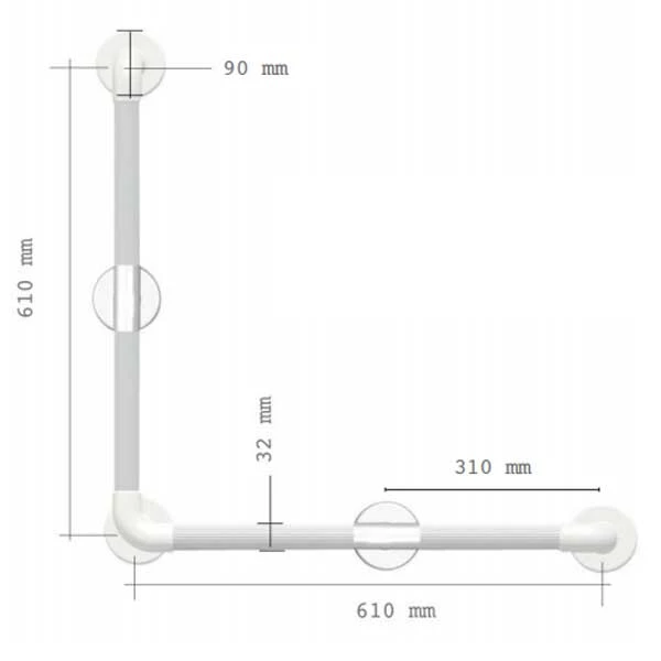AKW 1900 Series 90 Degree Angled Grab Rail 610mm Length White 3 AKW 1900 Series 90 Degree Angled Grab Rail 610mm Length White