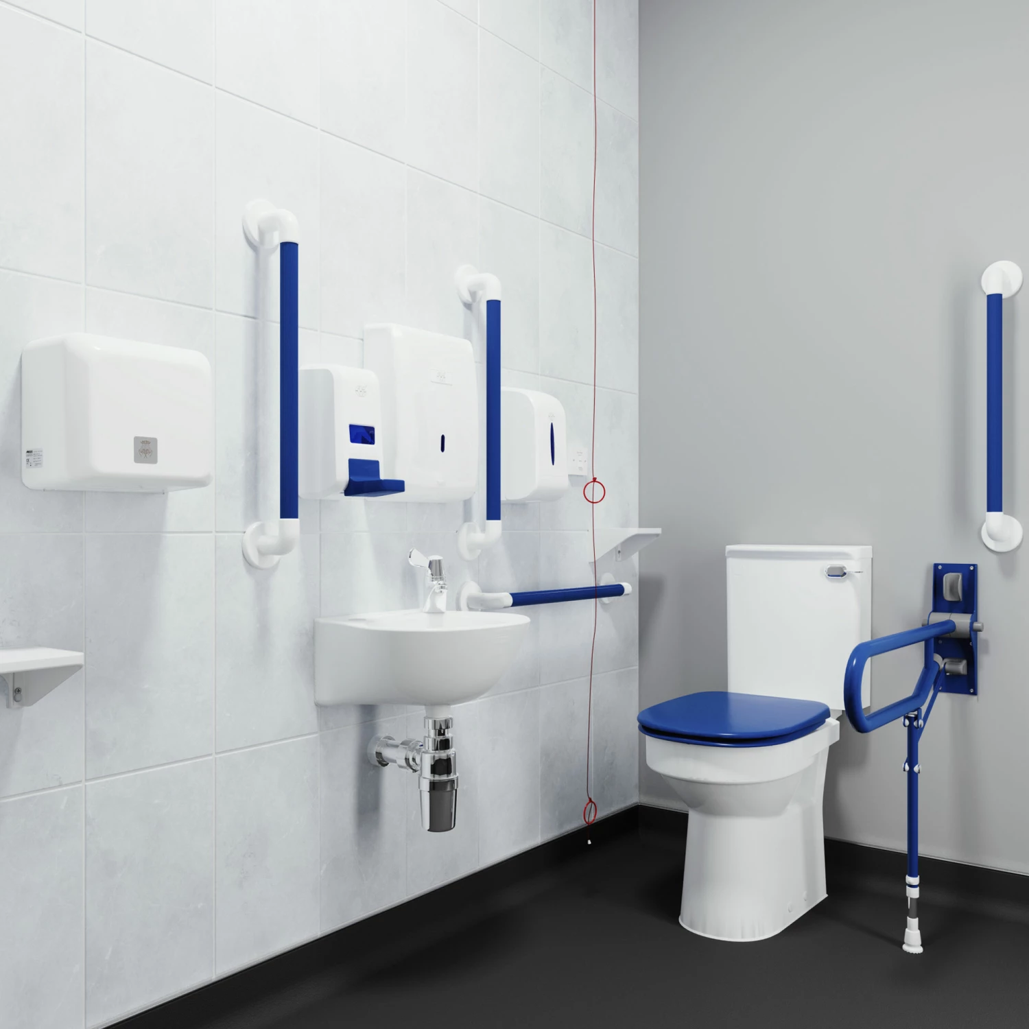 AKW Close Coupled Doc M Pack Disabled Toilet Fluted Blue - 5 X Grab Rails 3 AKW Close Coupled Doc M Pack Disabled Toilet Fluted Blue - 5 X Grab Rails