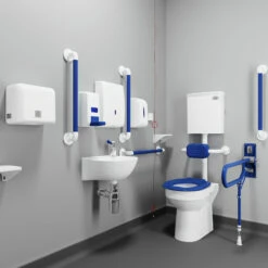 AKW Low-Level Doc M Pack Disabled Toilet Fluted Blue - 5 X Grab Rails