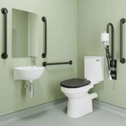 AKW Standard Close Coupled Doc M Pack Disabled Toilet With TMV3 Mixer Tap- Stainless Mid-Grey