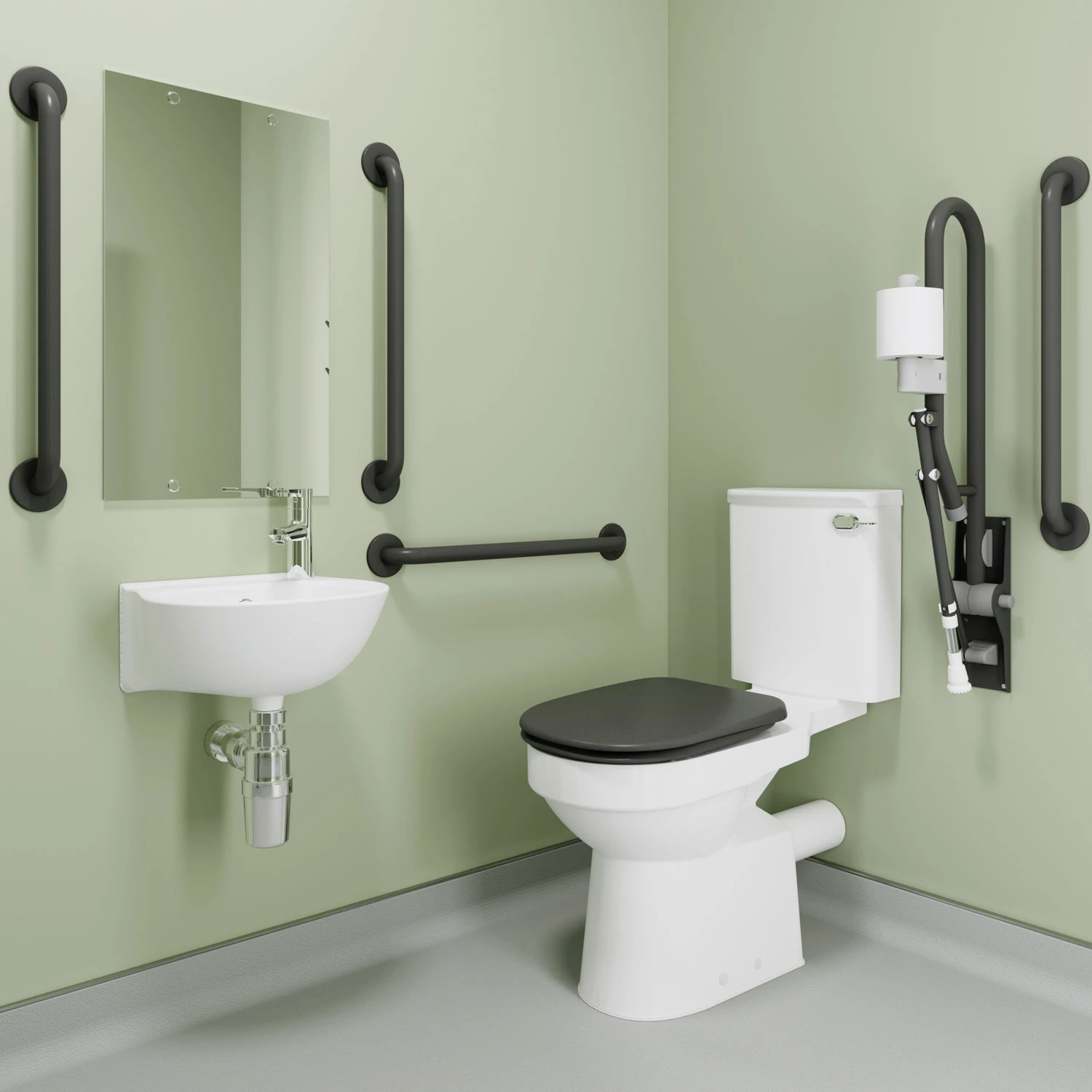 AKW Standard Close Coupled Doc M Pack Disabled Toilet With TMV3 Mixer Tap- Fluted Mid-Grey 3 AKW Standard Close Coupled Doc M Pack Disabled Toilet With TMV3 Mixer Tap- Fluted Mid-Grey