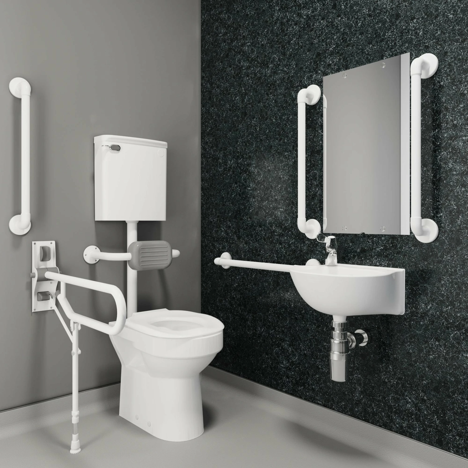 AKW Standard Low-Level Doc M Pack Disabled Toilet Fluted White - 5 X Grab Rails 3 AKW Standard Low-Level Doc M Pack Disabled Toilet Fluted White - 5 X Grab Rails
