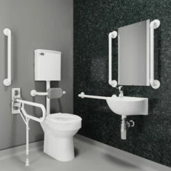 AKW Standard Low-Level Doc M Pack Disabled Toilet With Grab Rails And TMV3 Mixer Tap - Fluted White