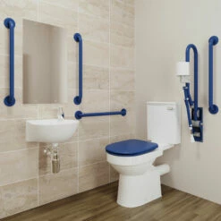 AKW Standard Close Coupled Doc M Pack Disabled Toilet With TMV3 Mixer Tap- Fluted Blue