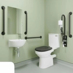 AKW Standard Close Coupled Doc M Pack Disabled Toilet With TMV3 Mixer Tap- Stainless White