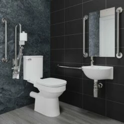 AKW Low-Level Contemporary Doc M Pack Disabled Toilet With Grab Rails - Stainless Steel