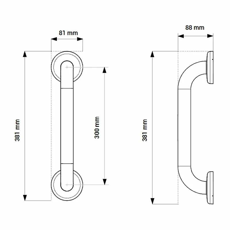 AKW Epoxy Coated Stainless Steel Grab Rail 300mm Length - White 4 AKW Epoxy Coated Stainless Steel Grab Rail 300mm Length - White - Image 2
