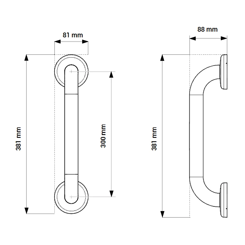 AKW Epoxy Coated Stainless Steel Grab Rail 300mm Length - Mid Grey 4 AKW Epoxy Coated Stainless Steel Grab Rail 300mm Length - Mid Grey - Image 2