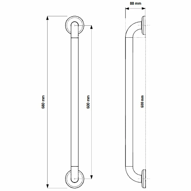 AKW Epoxy Coated Stainless Steel Grab Rail 600mm Length - White 3 AKW Epoxy Coated Stainless Steel Grab Rail 600mm Length - White