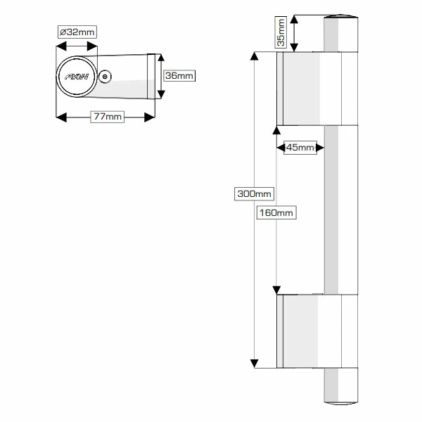 AKW Onyx Duo Straight Grab Rail 300mm Length - Black/Chrome 4 AKW Onyx Duo Straight Grab Rail 300mm Length - Black/Chrome - Image 2