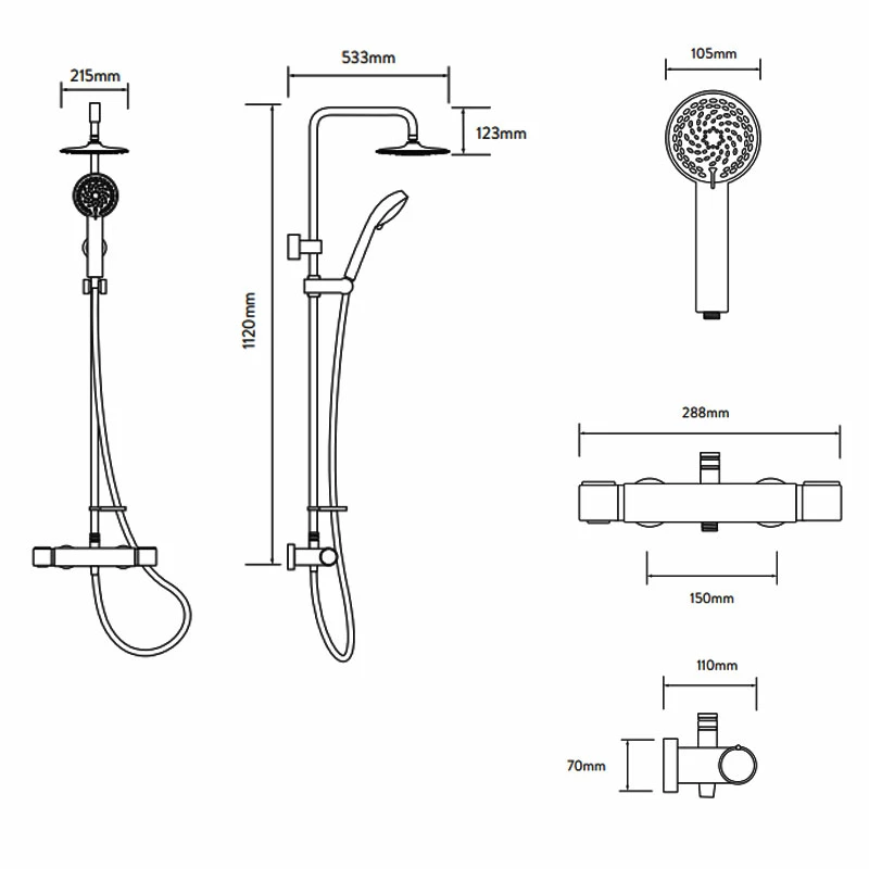 Aqualisa Midas 110 Bar Mixer Shower And Kit With Adjustable Head And Fixed Drencher 7 Aqualisa Midas 110 Bar Mixer Shower And Kit With Adjustable Head And Fixed Drencher - Image 5