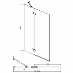 Aqualux Two Panel Hinged Bath Screen 1500mm X 1000mm - 6mm Glass - Matt Black -HEATANDPLUMB Sales aqualux hinged bath screen 8162017