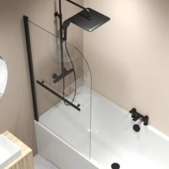 Aqualux Radius Round Top Hinged Bath Screen With Towel Rail 1500mm X 900mm 6mm Glass - Matt Black 12 Aqualux Radius Round Top Hinged Bath Screen With Towel Rail 1500mm X 900mm 6mm Glass - Matt Black -HEATANDPLUMB Sales aqualux radius bath screen 8162055 1