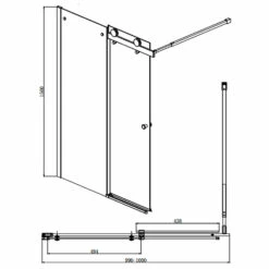 Aqualux Two Panel Sliding Bath Screen 1500mm X 1000mm - 6mm Glass - Matt Black