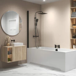 Aqualux Square Hinged Bath Screen 1500mm X 900mm 6mm Glass - Matt Black