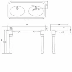 Burlington Arcade Double Basin 1200mm Wide With Ceramic Console Legs - 0 Tap Hole