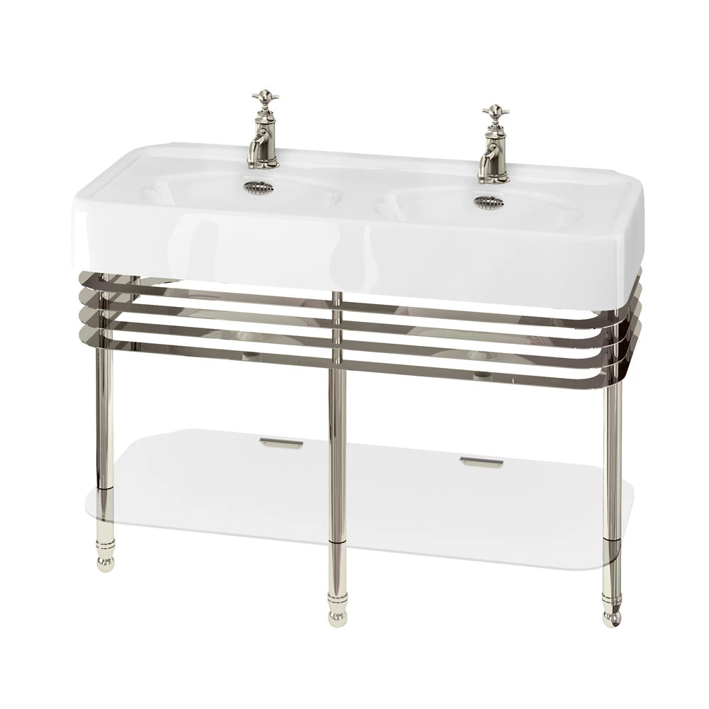 Burlington Arcade Double Basin 1200mm Wide And Stand With Glass Shelf - 1 Tap Hole 3 Burlington Arcade Double Basin 1200mm Wide And Stand With Glass Shelf - 1 Tap Hole
