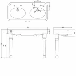 Burlington Arcade Double Basin 1200mm Wide With Ceramic Console Legs - 2 Tap Hole