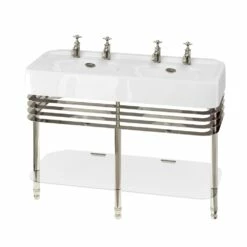 Burlington Arcade Double Basin 1200mm Wide And Stand With Glass Shelf - 2 Tap Hole