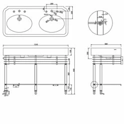 Burlington Arcade Double Basin 1200mm Wide And Stand With Glass Shelf - 3 Tap Hole