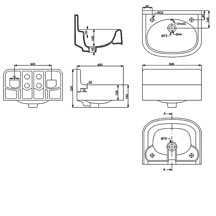 Burlington Arcade Cloakroom Basin 500mm Wide - 2 Tap Hole 3 Burlington Arcade Cloakroom Basin 500mm Wide - 2 Tap Hole