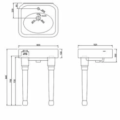 Burlington Arcade Basin 600mm Wide With Ceramic Console Legs - 1 Tap Hole