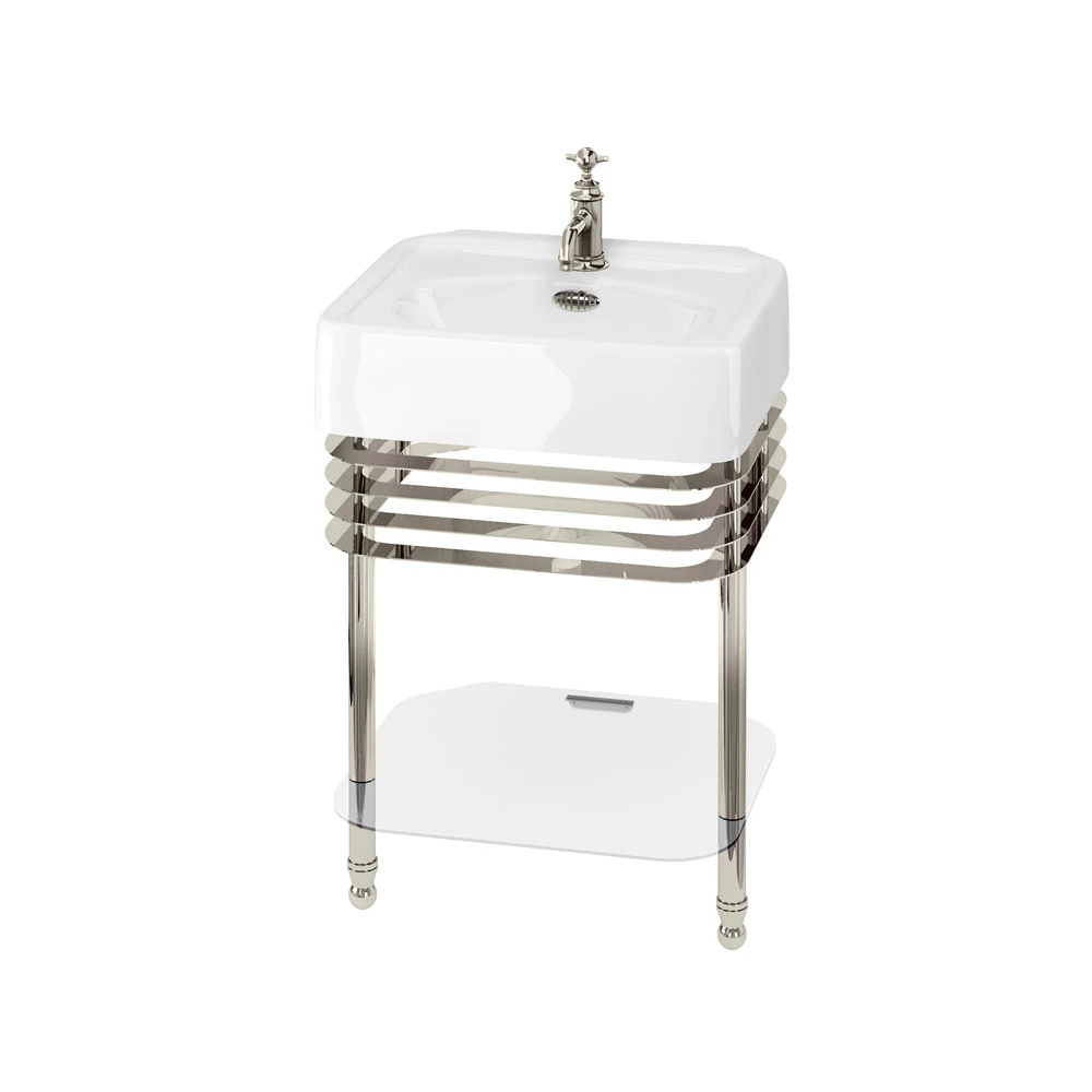 Burlington Arcade Basin 600mm Wide And Stand With Glass Shelf - 1 Tap Hole 4 Burlington Arcade Basin 600mm Wide And Stand With Glass Shelf - 1 Tap Hole - Image 2
