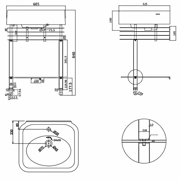 Burlington Arcade Basin 600mm Wide And Stand With Glass Shelf - 1 Tap Hole 3 Burlington Arcade Basin 600mm Wide And Stand With Glass Shelf - 1 Tap Hole