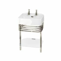 Burlington Arcade Basin 600mm Wide And Stand With Glass Shelf - 2 Tap Hole