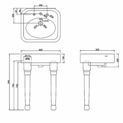 Burlington Arcade Basin 600mm Wide With Ceramic Console Legs - 3 Tap Hole