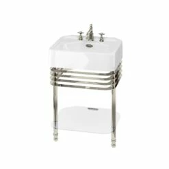 Burlington Arcade Basin 600mm Wide And Stand With Glass Shelf - 3 Tap Hole