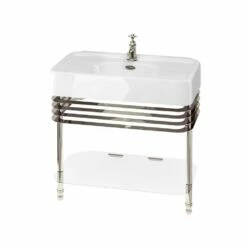 Burlington Arcade Basin 900mm Wide And Stand With Glass Shelf - 1 Tap Hole