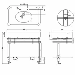 Burlington Arcade Basin 900mm Wide And Stand With Glass Shelf - 2 Tap Hole