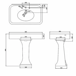 Burlington Arcade Basin 900mm Wide With Full Pedestal - 3 Tap Hole