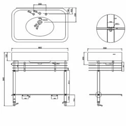 Burlington Arcade Basin 900mm Wide And Stand With Glass Shelf - 3 Tap Hole