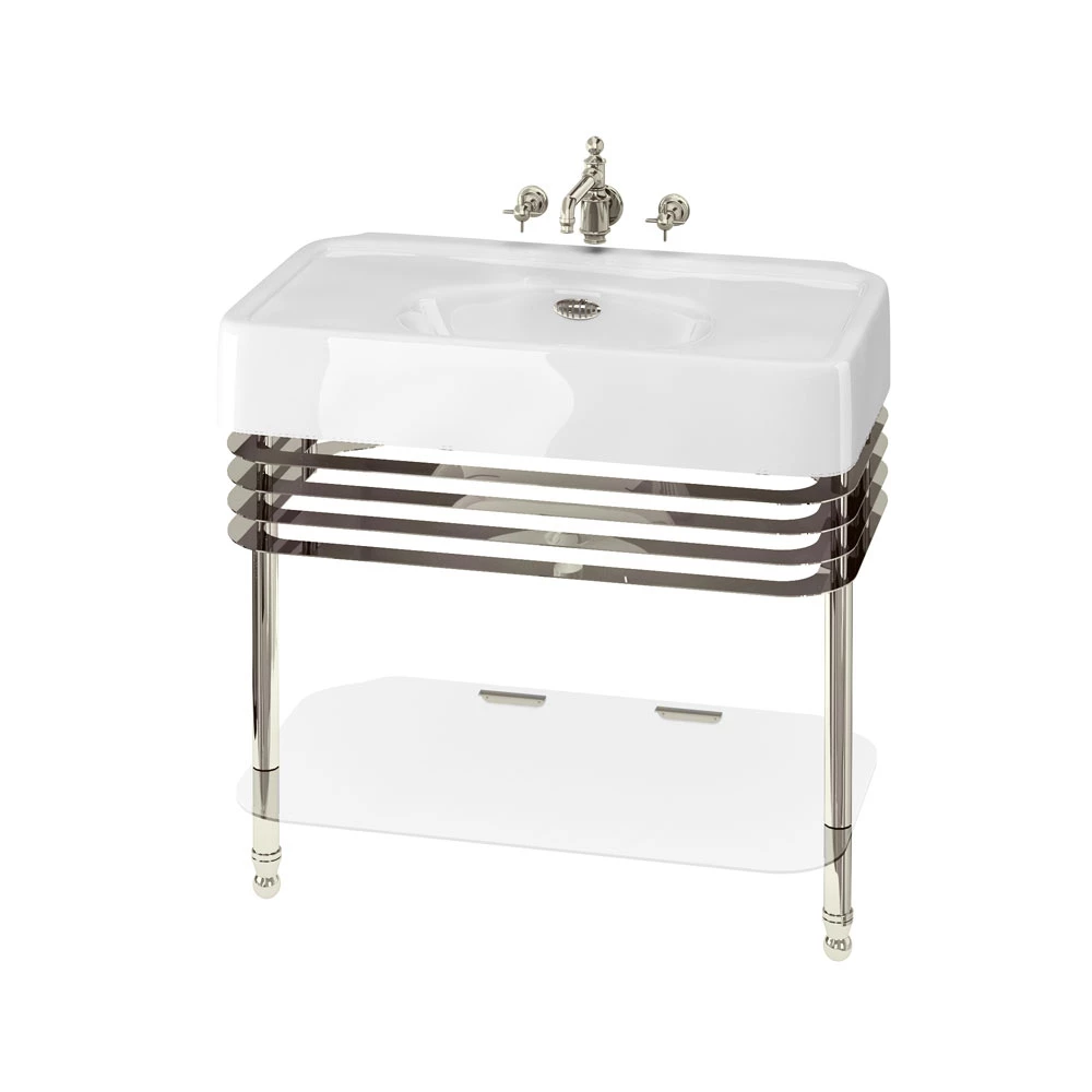 Burlington Arcade Basin 900mm Wide And Stand With Glass Shelf - 0 Tap Hole 4 Burlington Arcade Basin 900mm Wide And Stand With Glass Shelf - 0 Tap Hole - Image 2