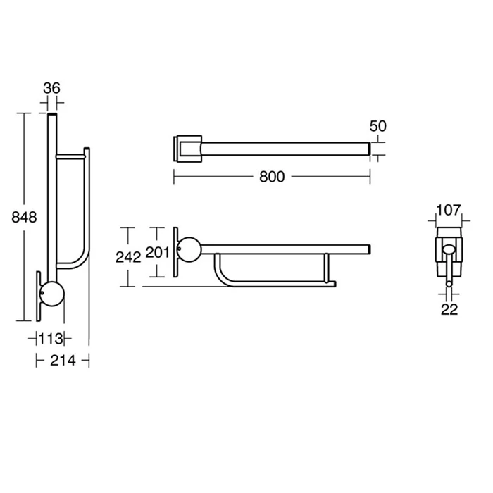Armitage Shanks Contour 21 Hinged Arm Wall Support Grab Rail 800mm - White 4 Armitage Shanks Contour 21 Hinged Arm Wall Support Grab Rail 800mm - White - Image 2