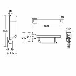 Armitage Shanks Contour 21 Hinged Arm Wall Support Grab Rail 650mm - Blue