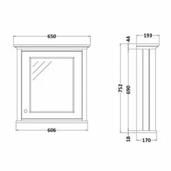 Bayswater Matt Black Bathroom Cabinet 750mm High X 650mm Wide