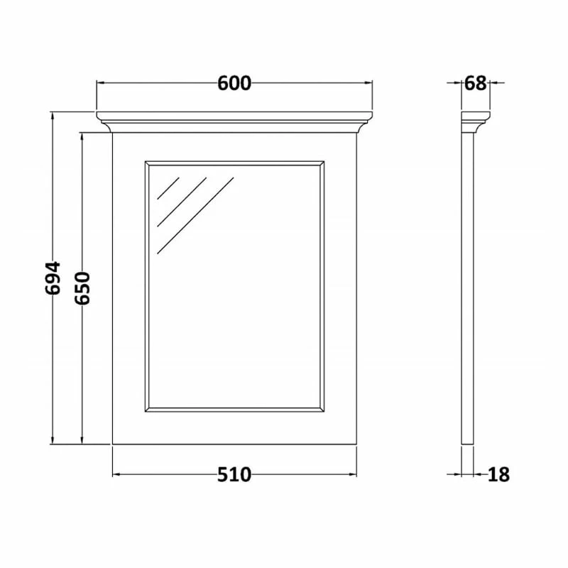Bayswater Flat Bathroom Mirror 600mm Wide - Matt Black 3 Bayswater Flat Bathroom Mirror 600mm Wide - Matt Black