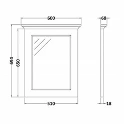 Bayswater Flat Bathroom Mirror 600mm Wide - Plummett Grey