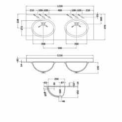 Bayswater White Marble Top Furniture Double Basin 1200mm Wide 3 Tap Hole