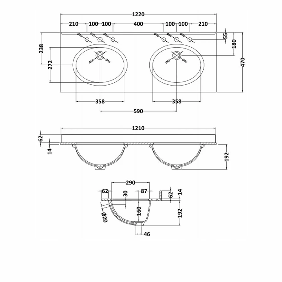 Bayswater Black Marble Top Furniture Double Basin 1200mm Wide 3 Tap Hole 3 Bayswater Black Marble Top Furniture Double Basin 1200mm Wide 3 Tap Hole