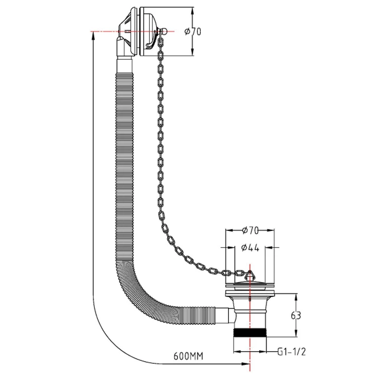 Bayswater Concealed Bath Waste With Grilled Overflow - Chrome 3 Bayswater Concealed Bath Waste With Grilled Overflow - Chrome