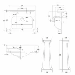 Bayswater Fitzroy Basin With Full Pedestal 595mm Wide 2 Tap Hole