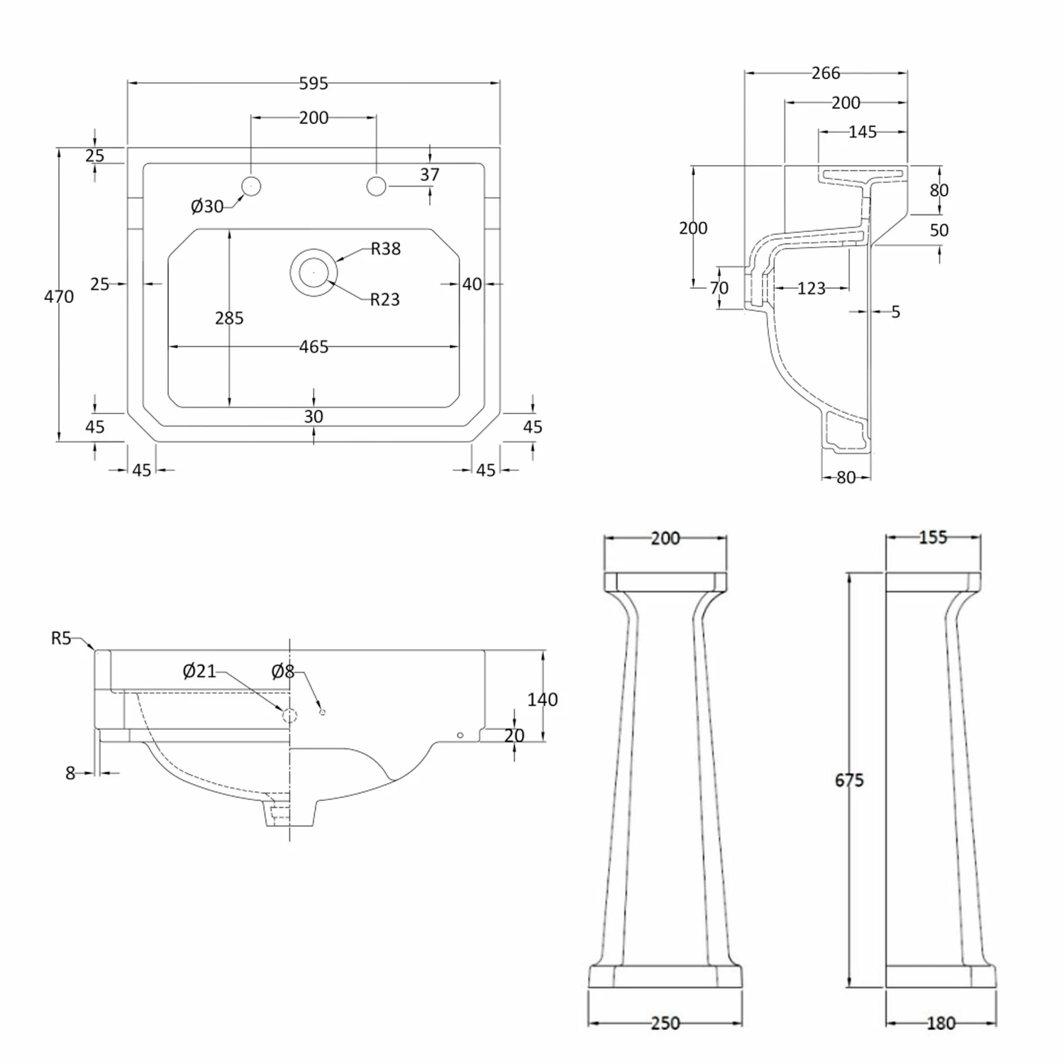 Bayswater Fitzroy Basin With Full Pedestal 595mm Wide 2 Tap Hole 3 Bayswater Fitzroy Basin With Full Pedestal 595mm Wide 2 Tap Hole