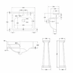 Bayswater Fitzroy Basin With Large Full Pedestal 560mm Wide 3 Tap Hole