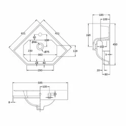 Bayswater Fitzroy Corner Cloakroom Basin 600mm Wide - 1 Tap Hole