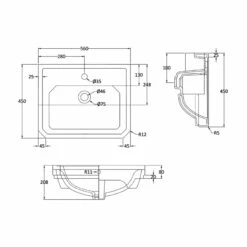 Bayswater Fitzroy Semi Recessed Basin 560mm Wide - 1 Tap Hole